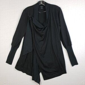 Icebreaker Merino Wool Cardigan Draped Tie Front Sweater Longline Black size L